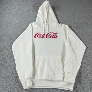 Vintage 80s Coca Cola Hoodie S White Pullover Logo Made in USA Cotton Blend *